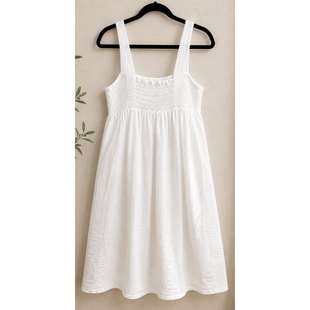 Stars Above White Gauze Midi Dress M NWT Coastal Cottagecore Sundress Pockets - Picture 3 of 7